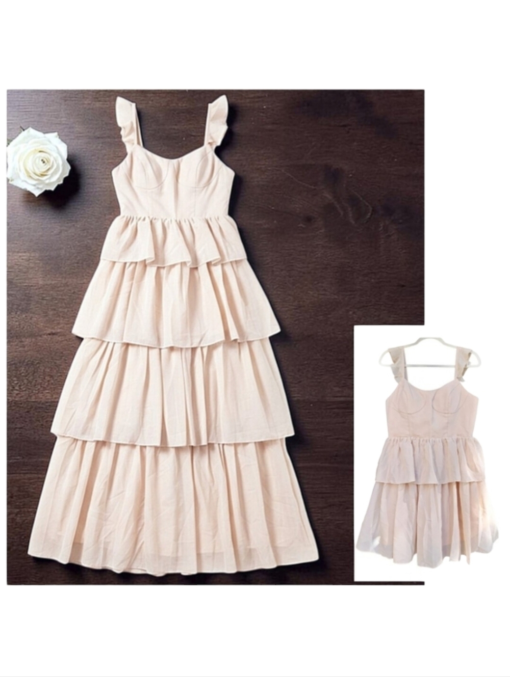 Convertible Sweetheart Neckline Tiered Ruffle Chiffon Maxi Dress 12 NWT